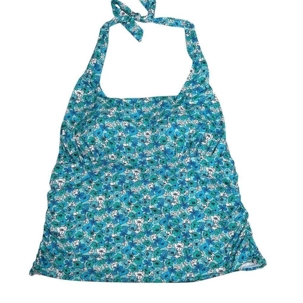 Lands' End Womens Floral Halter Neck Tankini Top Swimwear Multicolor Size 26W